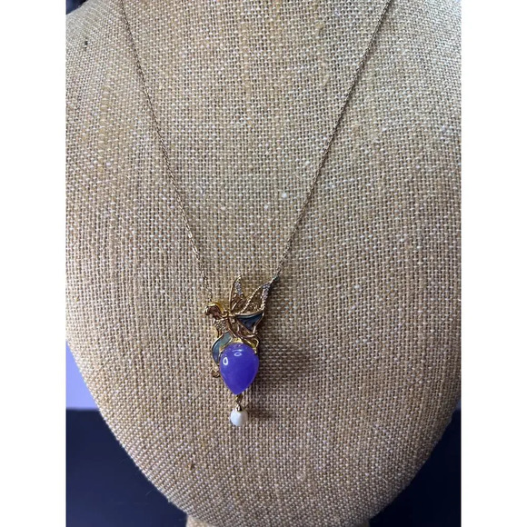 Fairy mermaid jadeite abalone and pearl pendant and chain in gold over sterling - Picture 9 of 11